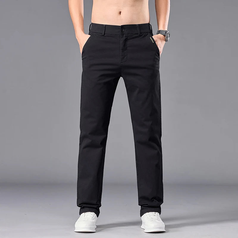 New Casual Pants Men Straight Fit Stretch Autumn Chino Trousers Male