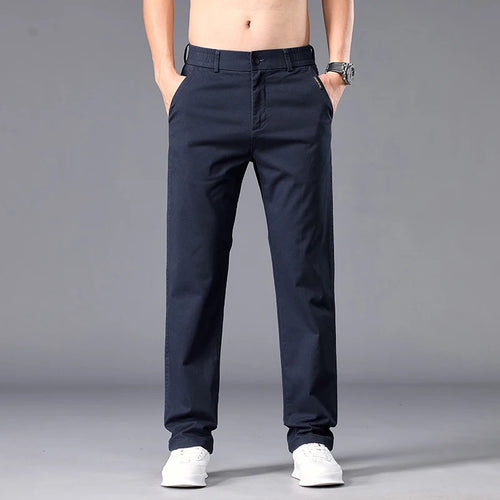 New Casual Pants Men Straight Fit Stretch Autumn Chino Trousers Male