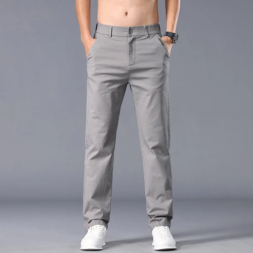 New Casual Pants Men Straight Fit Stretch Autumn Chino Trousers Male
