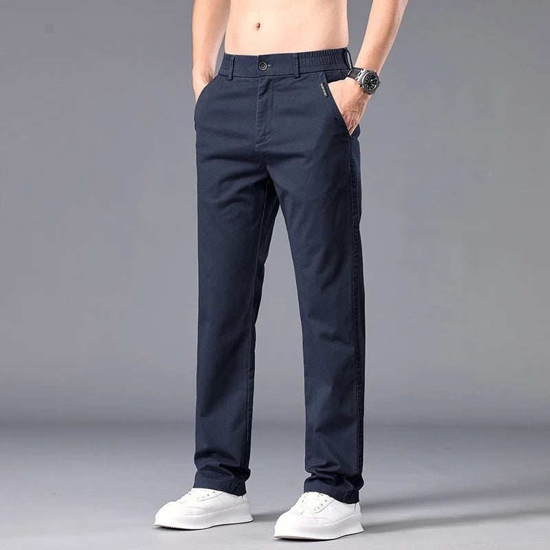 New Casual Pants Men Straight Fit Stretch Autumn Chino Trousers Male