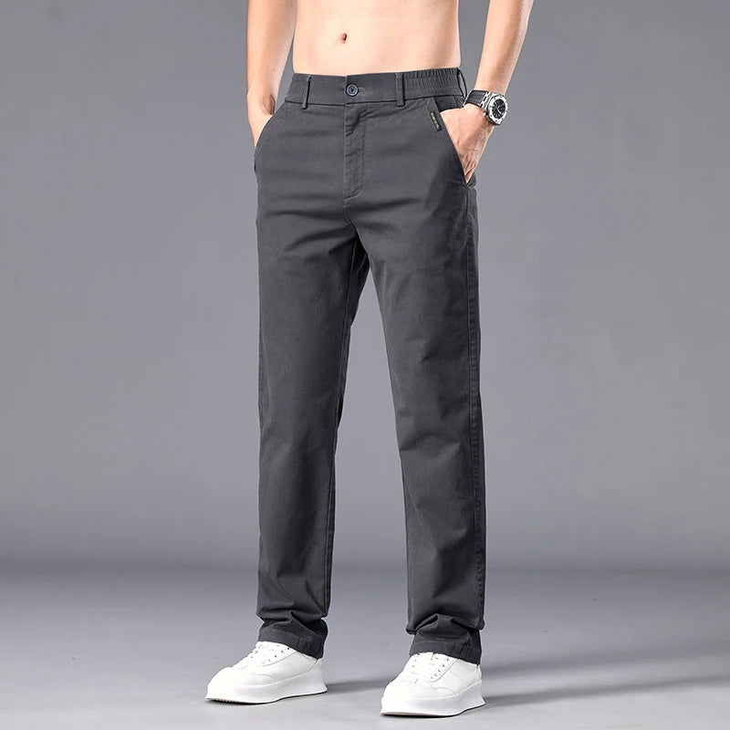 New Casual Pants Men Straight Fit Stretch Autumn Chino Trousers Male