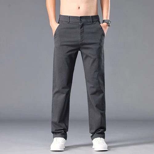 New Casual Pants Men Straight Fit Stretch Autumn Chino Trousers Male