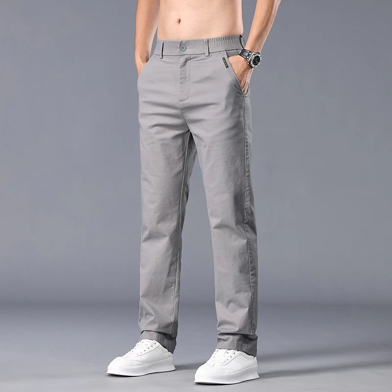 New Casual Pants Men Straight Fit Stretch Autumn Chino Trousers Male