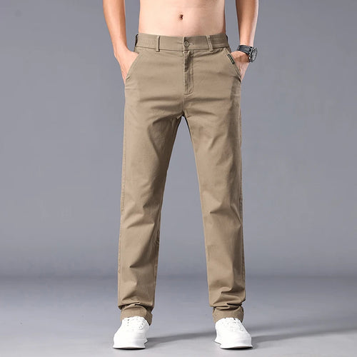 New Casual Pants Men Straight Fit Stretch Autumn Chino Trousers Male