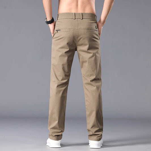 New Casual Pants Men Straight Fit Stretch Autumn Chino Trousers Male