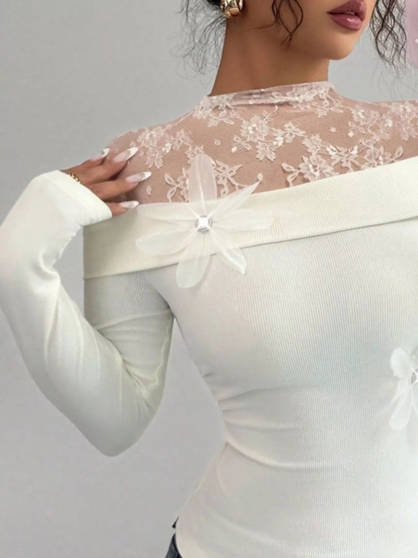 Lace Detail Long Sleeve Top