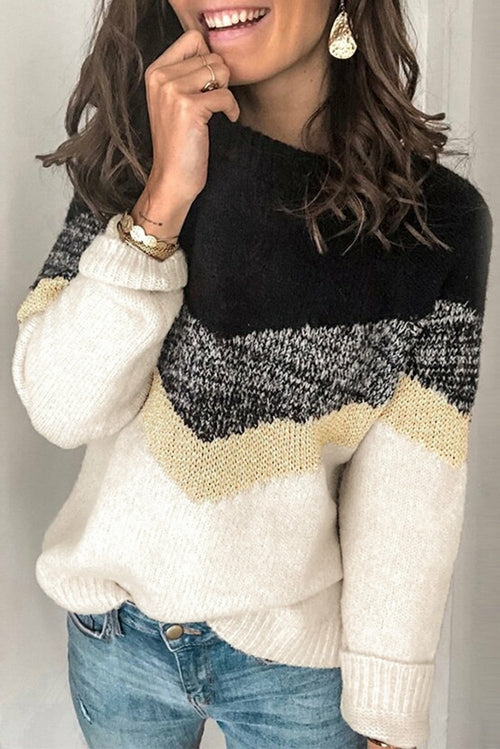 V Stripe Pattern Colorblock Sweater