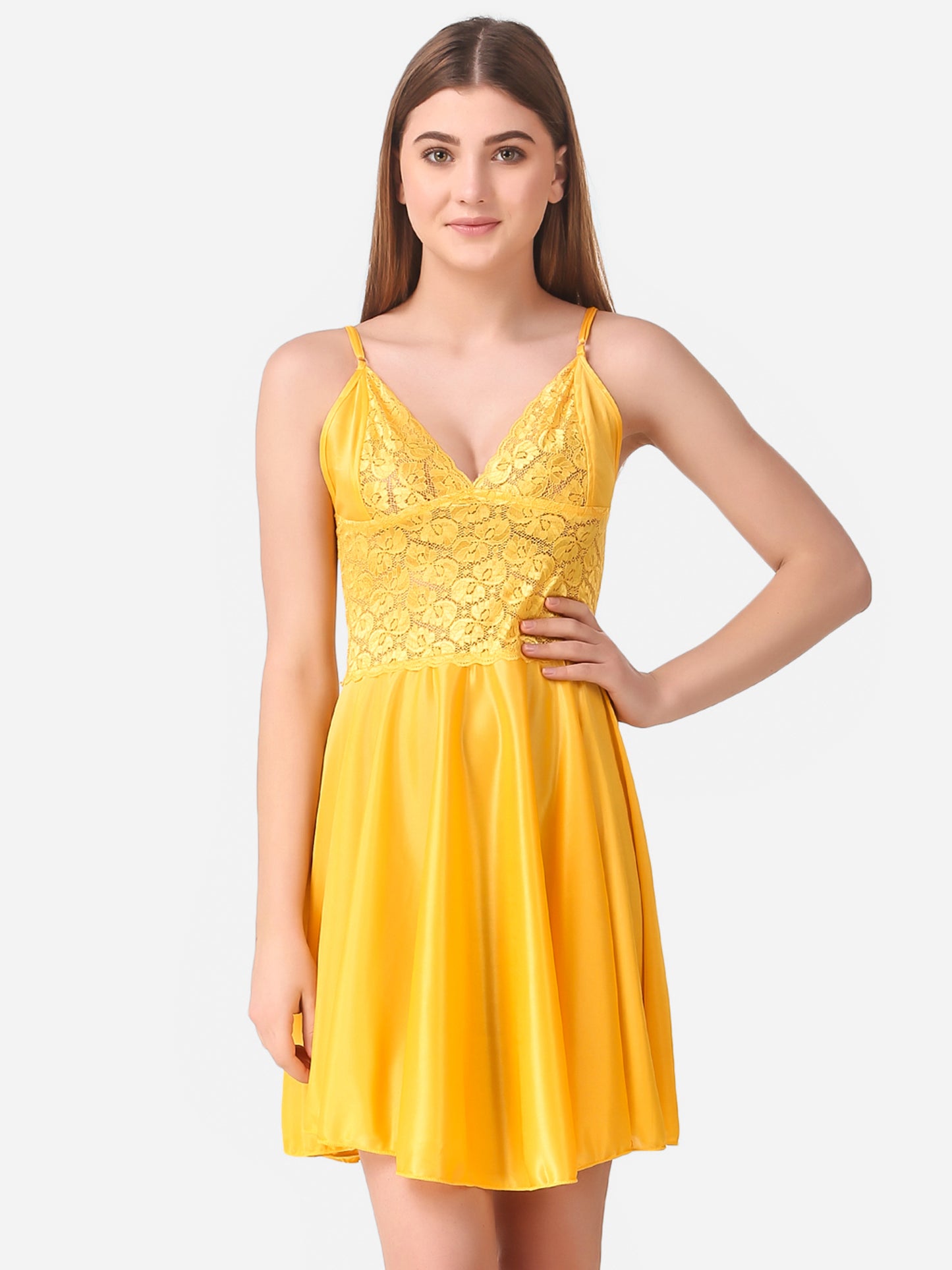 Romaisa Women's Satin Solid Yellow Nightwear Set ( Pack of 6 )