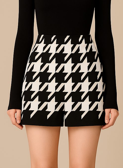Houndstooth Woolen Cape Coat & Shorts β Elegant & Fashionable Set