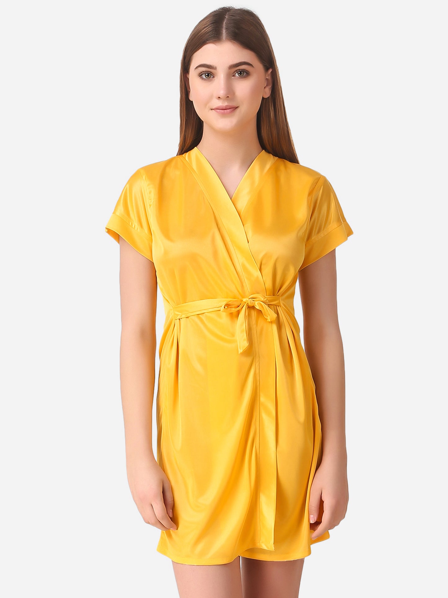 Romaisa Women's Satin Solid Yellow Nightwear Set ( Pack of 6 )