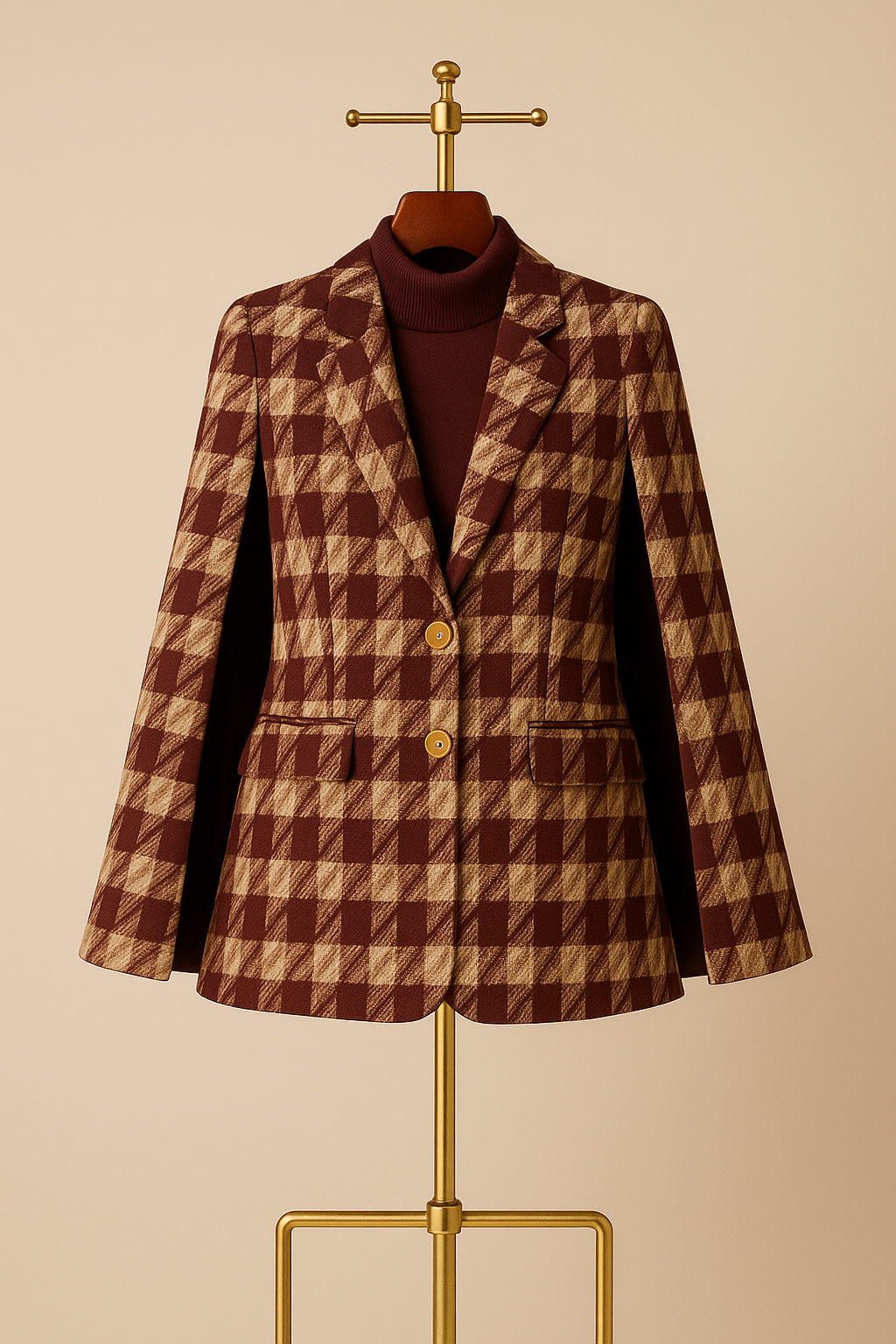 Houndstooth Woolen Cape Coat & Shorts β Elegant & Fashionable Set