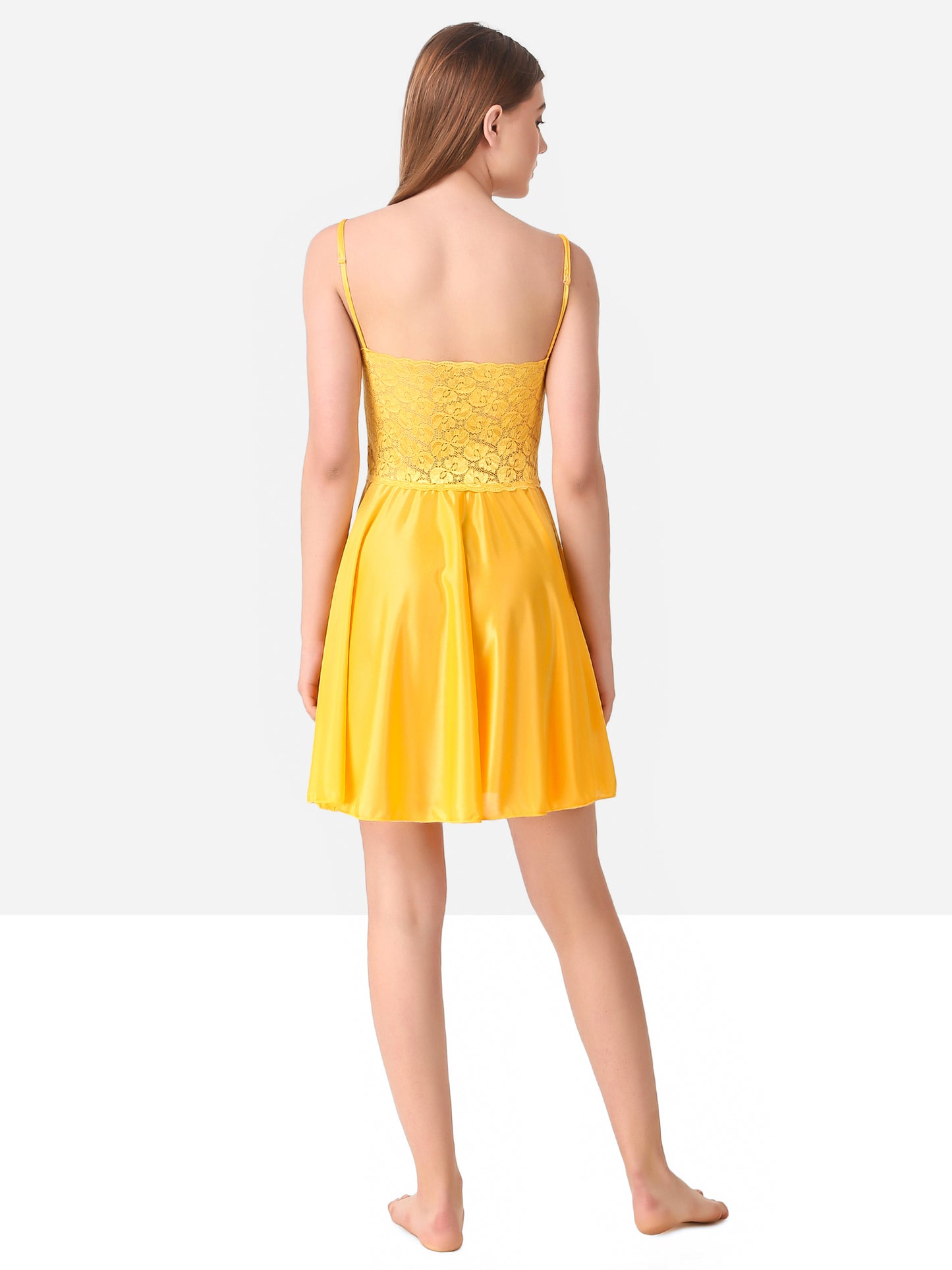 Romaisa Women's Satin Solid Yellow Nightwear Set ( Pack of 6 )