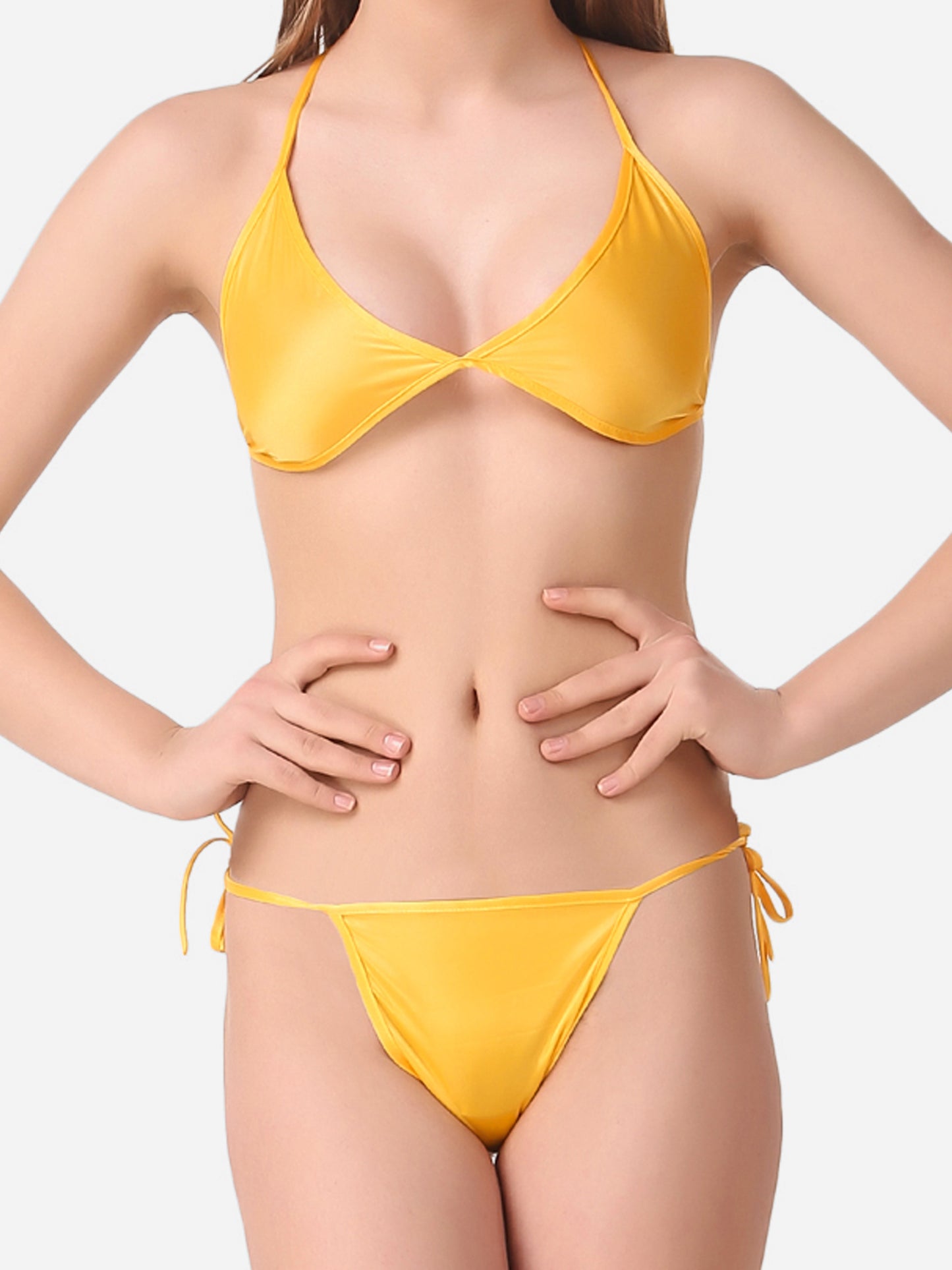 Romaisa Women's Satin Solid Yellow Nightwear Set ( Pack of 6 )