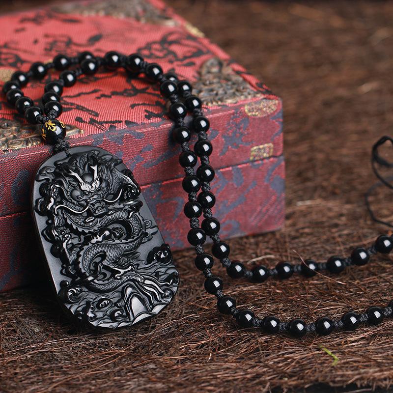 Dragon Black Obsidian Necklace - Lucky Charm