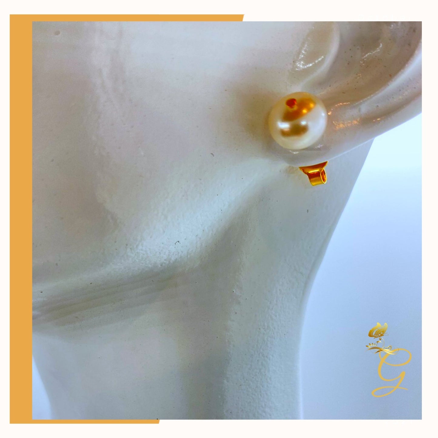 18K Real Gold Set of white Pearl Earrings and Necklace 18”