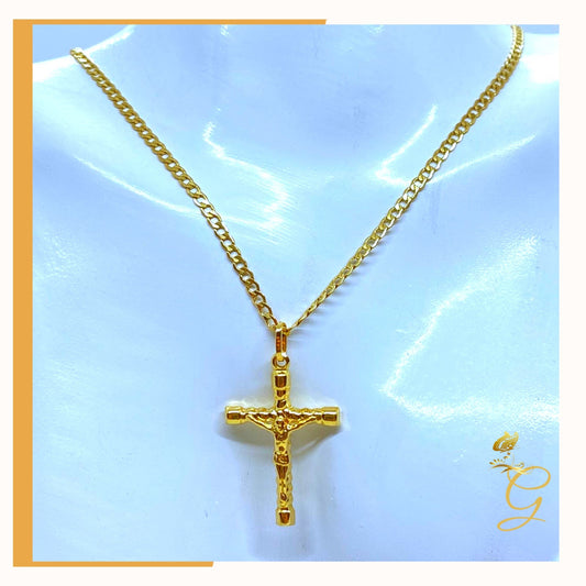 18K Real Gold Cross Necklace 18”