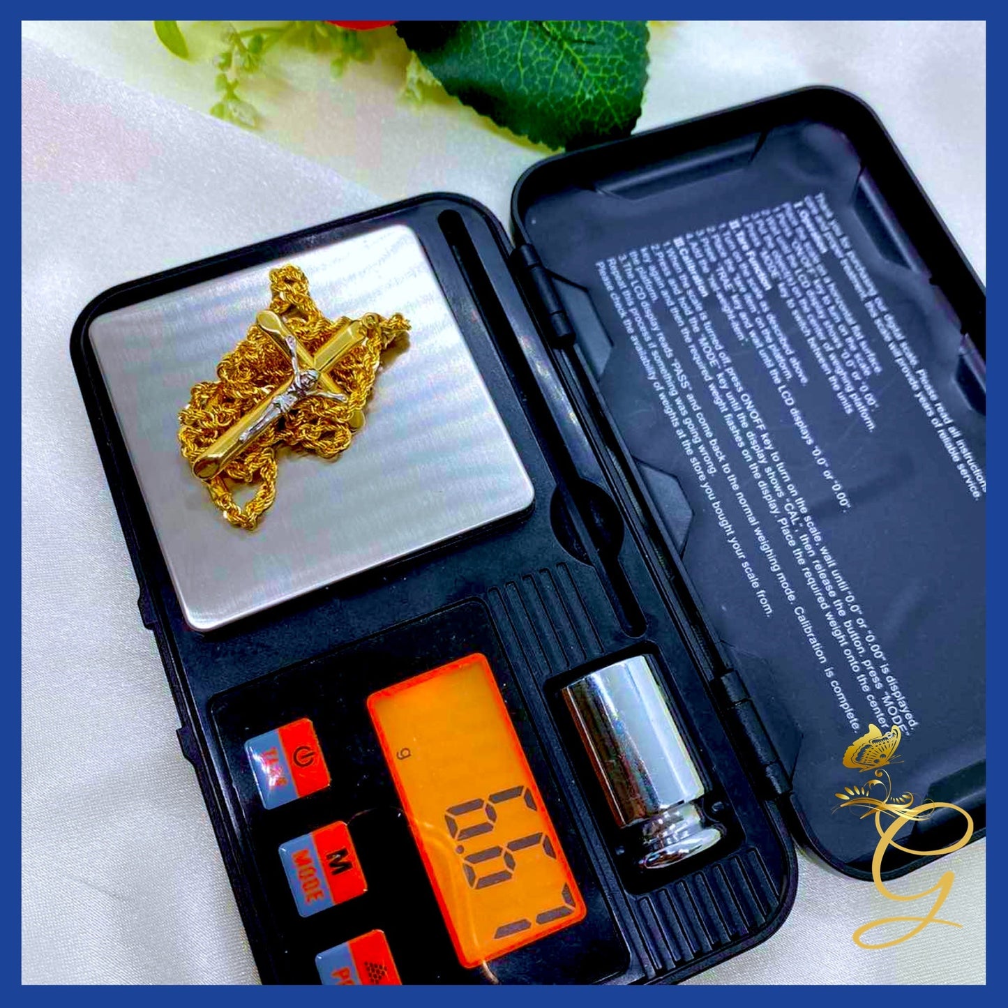 18K Real Gold Cross Necklace 20”