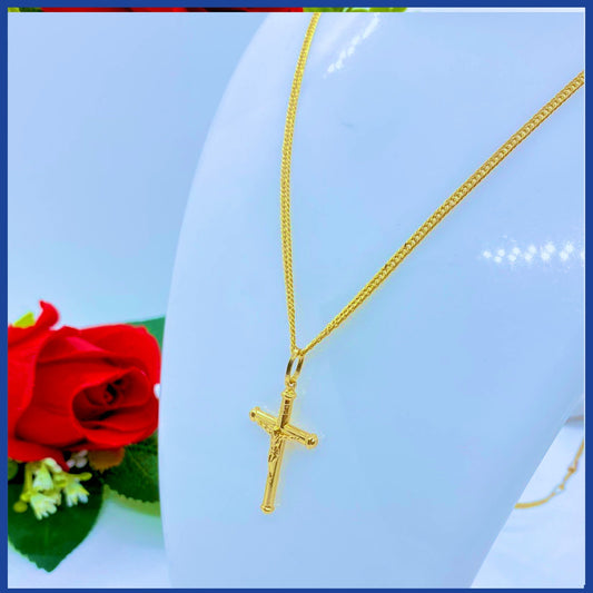 18K Real Gold Cross Necklace 24”