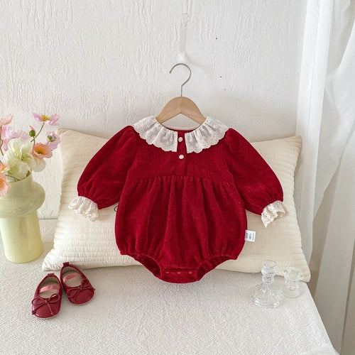 Autumn Arrival Baby Girls Long Sleeves Color Patchwork Onesies