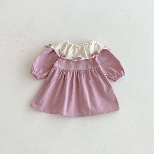 Autumn Baby Kids Girls Butterfly-bows Pattern Long-sleeved Purple