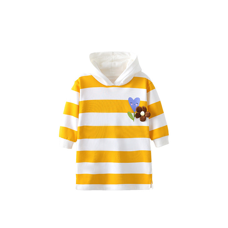 Autumn Arrival Kids Girls Flowers and Striped Pattern Long Sleeves