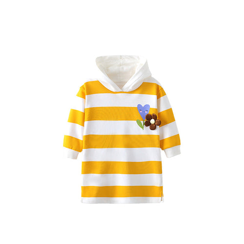 Autumn Arrival Kids Girls Flowers and Striped Pattern Long Sleeves