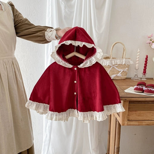 Autumn and Spring Baby Girl Color Patchwork Hollow-out Pattern Cape