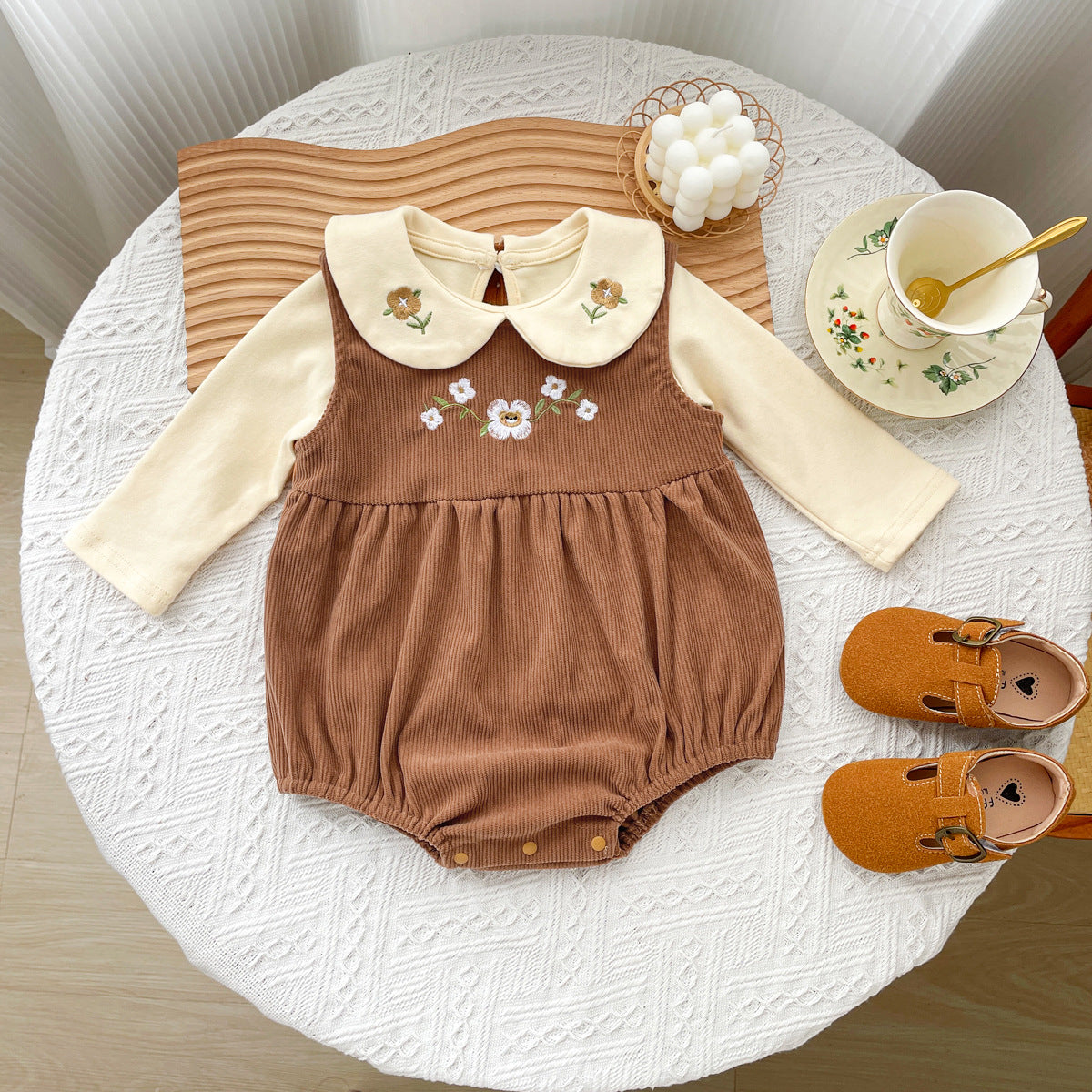 Spring and Autumn Baby Kids Girls Flowers Embroidered Pattern Long