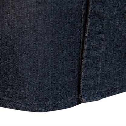 Men's Long-sleeved Denim Shirt Casual Solid Button Slim Tops Clothing