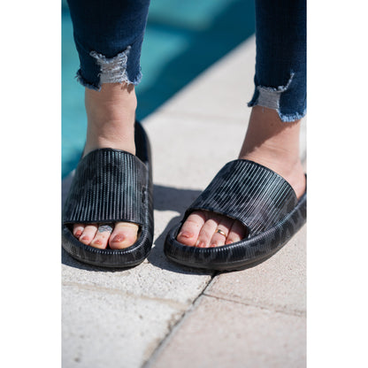 Black Leopard Slides