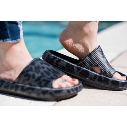 Black Leopard Slides
