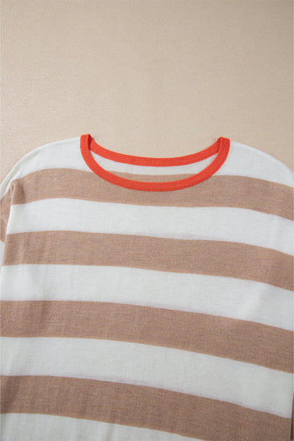 Stripe Colorblock Crewneck Drop Shoulder Sweater