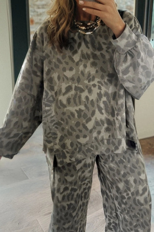 Leopard Patchwork Pullover and Drawstring Pant Set