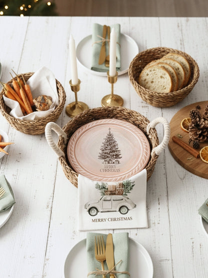 Bread Warmer & Basket Gift Set with Tea Towel - Christmas Tree Oval