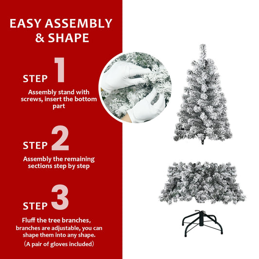 6FT Flocked Christmas Tree – Artificial Snowy Holiday Tree with 678