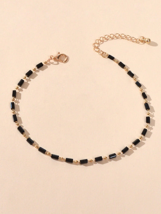 1 pc Foot Beach Jewellery Gold Chain Handmade Black Beads Anklet