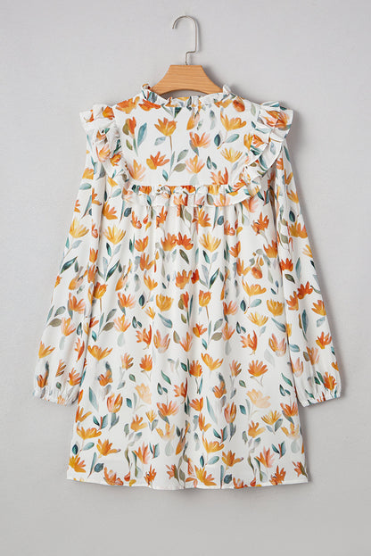 Floral Tied V-Neck Long Sleeve Mini Dress