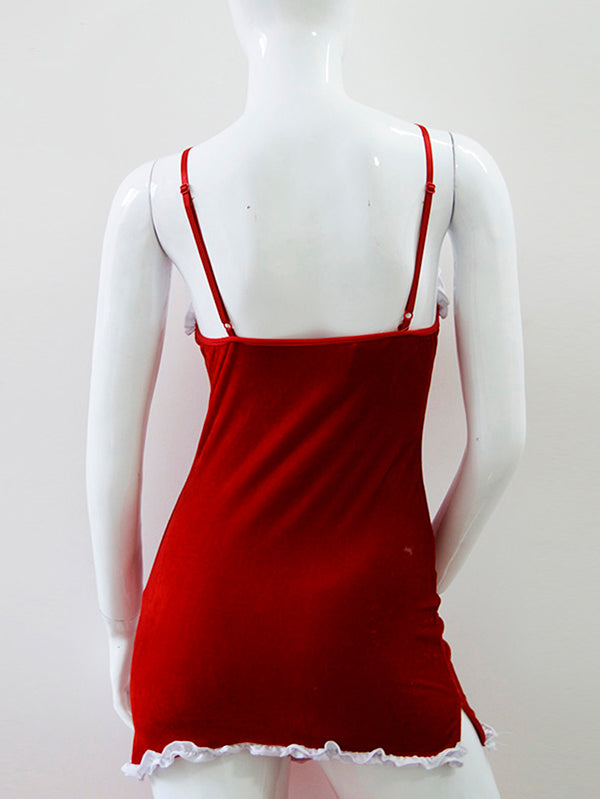 Red Velvet Christmas Lingerie Dress – Sexy Santa Nightwear with Lace