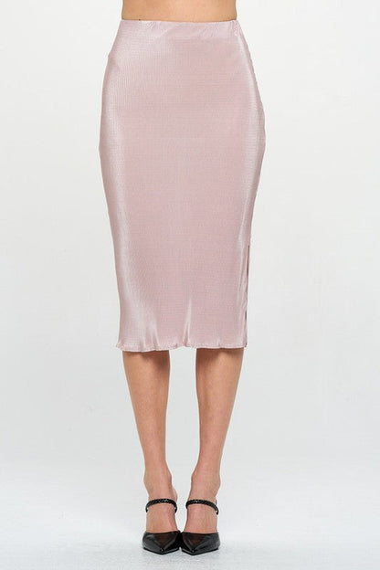 Made in USA Solid Plisse Midi Skirt with Slit