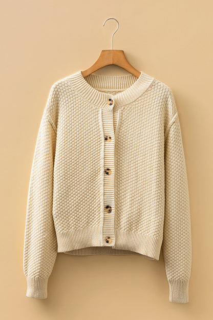 Solid Button-Up Cropped Cardigan Sweater