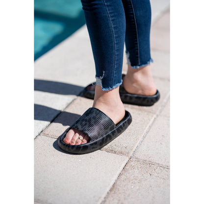 Black Leopard Slides
