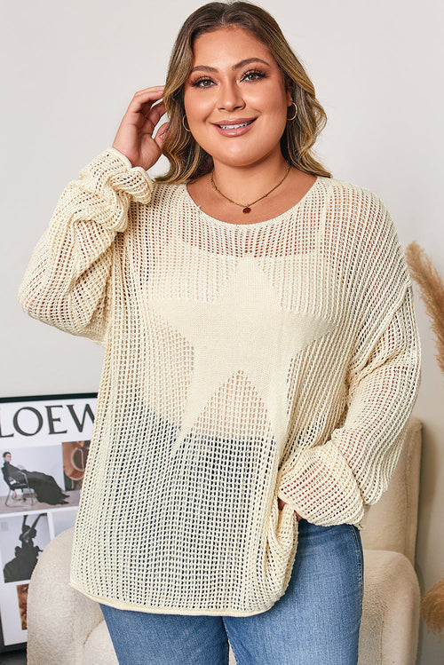 Plus Size Star Hollow-Out Knit Crewneck Sweater