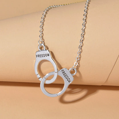 Punk Silver FREEDOM Handcuffs Necklace Boho Lover Jewellery