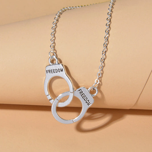 Punk Silver FREEDOM Handcuffs Necklace Boho Lover Jewellery