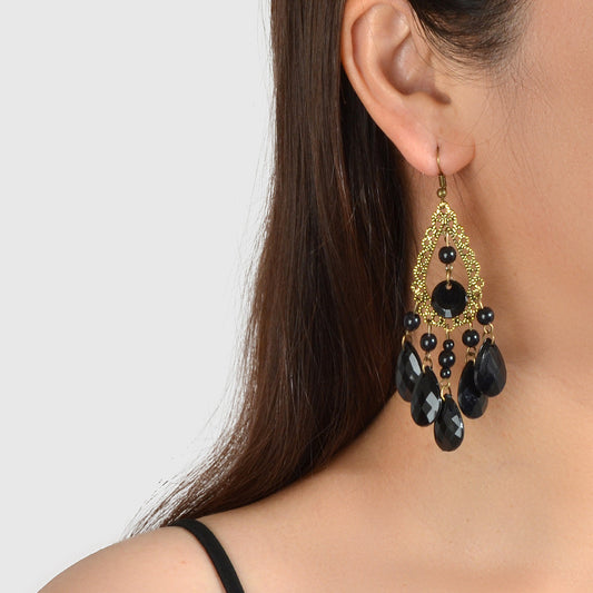 Bohemian Retro Jewellery Black Water Drop Beads Antique Gold