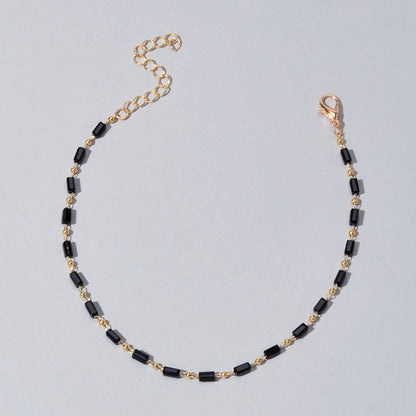 1 pc Foot Beach Jewellery Gold Chain Handmade Black Beads Anklet