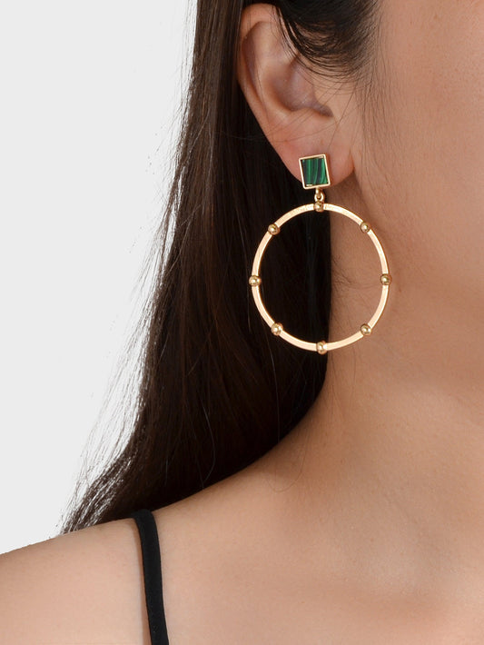 Trendy Jewellery Green Squre Decor Gold Circle Statement Dangle Party