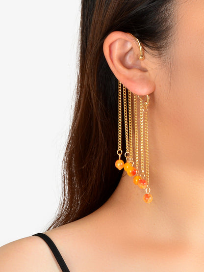 1pc Cartilage Jewellery Long Chain Tassel Orange Beads Charm Cuff