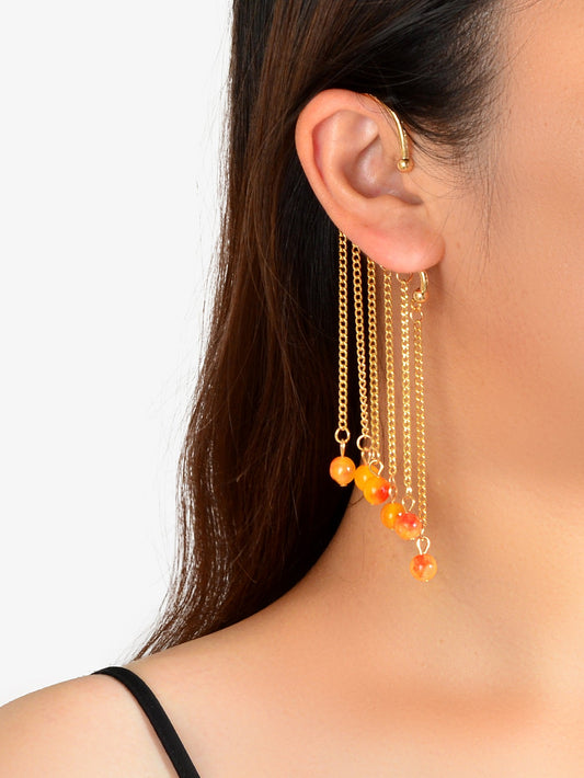 1pc Cartilage Jewellery Long Chain Tassel Orange Beads Charm Cuff