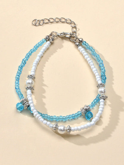 Fashion Jewellery Handmade Double layer Blue White Seed Beads Strand
